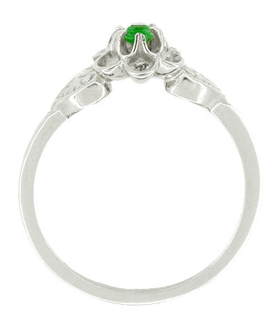 Victorian Flowers & Leaves Emerald Promise Ring in 14 Karat White Gold - Item: R373E - Image: 2