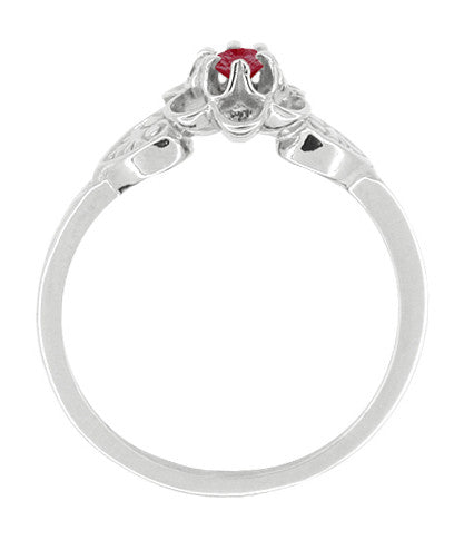 Flowers & Leaves Victorian Ruby Promise Ring in 14 Karat White Gold - Item: R373RU - Image: 2