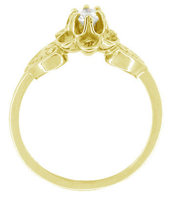 Carved Leaves & Flowers Yellow Gold Victorian Diamond Promise Ring - Item: R373Y-LC - Image: 2