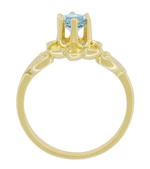 Victorian Flowers Aquamarine Birthstone Engagement Ring in 14 Karat Yellow Gold - Item: R373YA - Image: 5