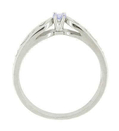 Filigree Scrolls Tanzanite Promise Ring in White Gold - Item: R375TA10 - Image: 2