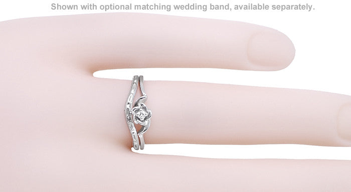 Retro Moderne Rose White Sapphire Promise Ring in White Gold - Item: R377WS10 - Image: 3