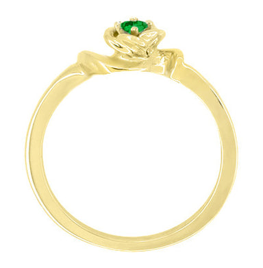 Retro Moderne Yellow Gold Scultpured Rose Flower Emerald Ring - May Birthstone - alternate view