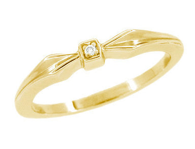 1950's Retro Bow Band - Yellow Gold Diamond Vintage Promise Ring - R378Y