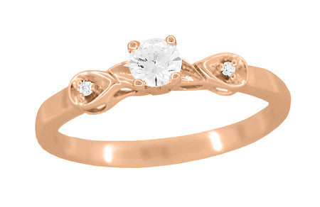 Retro Moderne White Sapphire Engagement Ring in 14 Karat Rose Gold
