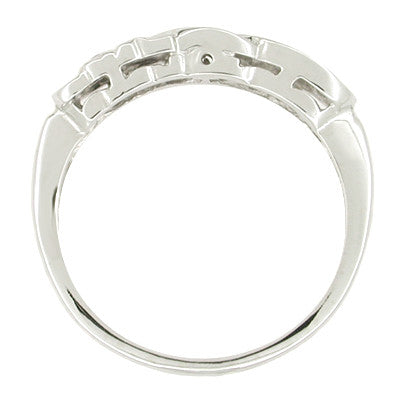 Art Deco Heirloom Hearts and Scrolls Filigree Diamond Wedding Ring in 14 Karat White Gold - Item: R381 - Image: 2