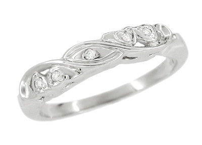 Art Deco Heirloom Hearts and Scrolls Filigree Diamond Wedding Ring in 14 Karat White Gold
