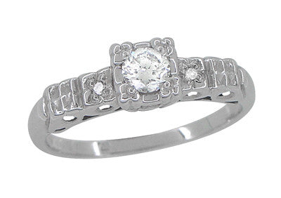Art Deco 1/4 Carat Diamond Pansy Flowers Fishtail Engagement Ring in 14 Karat White Gold - Item: R386D - Image: 2