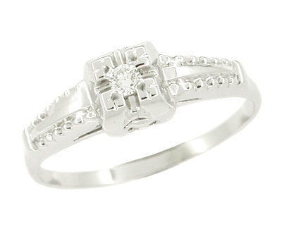 Illusion Square Mid Century Diamond Antique Engagement Ring in 14 Karat White Gold