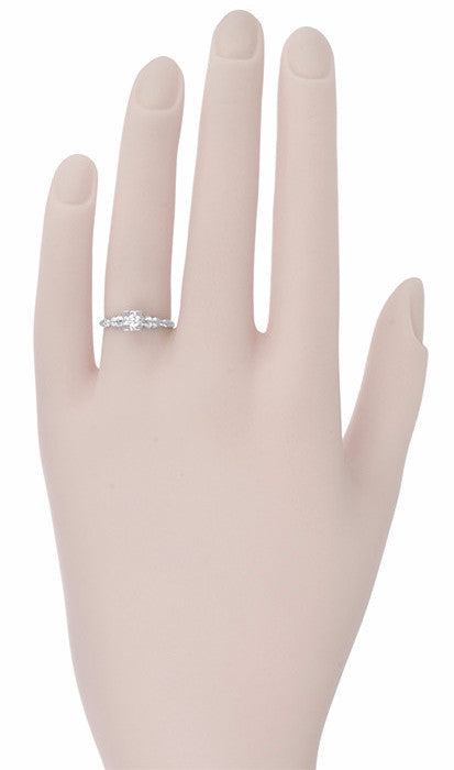 Art Deco Square Top Solitaire Vintage Diamond Engagement Ring in 14 Karat White Gold - Item: R395 - Image: 3