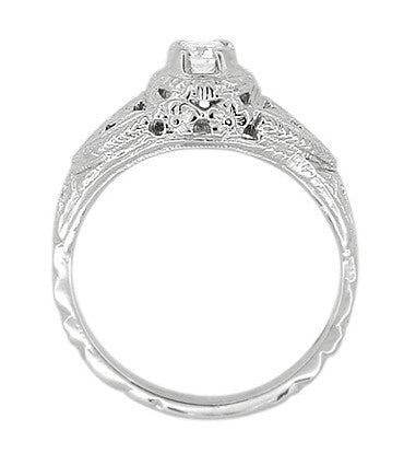 14 Karat White Gold Art Deco Diamond Filigree Engagement Ring - Item: R404 - Image: 3