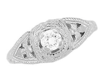 14 Karat White Gold Art Deco Diamond Filigree Engagement Ring - Item: R404 - Image: 4
