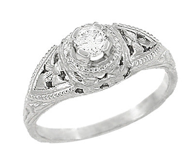 14 Karat White Gold Art Deco Diamond Filigree Engagement Ring