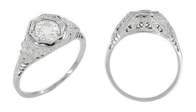 Art Deco Hearts and Flowers Diamond Filigree Platinum Engagement Ring - alternate view