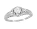 Art Deco Filigree Wheat and Scrolls Diamond Engraved Engagement Ring in 14 Karat White Gold