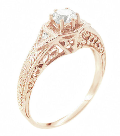 Engraved Filigree Art Deco Hexagonal Rose Gold 0.39 Carat Diamond Engagement Ring - alternate view