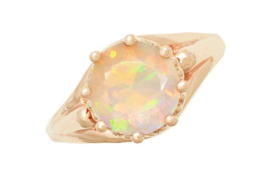 Vintage Style Regal Crown Opal Engagement Ring in 14 Karat Rose Gold - Item: R419Ro - Image: 4
