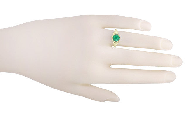 Vintage Style Regal Crown Emerald Engagement Ring in 14 Karat Yellow Gold - Item: R419Y - Image: 3