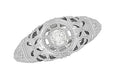 Platinum Art Deco Floral Dome Filigree Diamond Engagement Ring