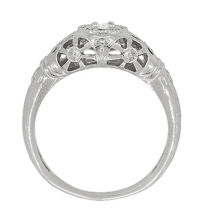 Platinum Art Deco Floral Dome Filigree Diamond Engagement Ring - Item: R428P-LC - Image: 5