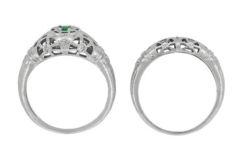 1920's Style Art Deco Low Dome Filigree Emerald Ring in Platinum - Item: R428PE - Image: 9