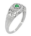 1920's Style Art Deco Low Dome Filigree Emerald Ring in Platinum