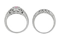 Art Deco Low Dome Platinum Filigree Pink Sapphire Ring