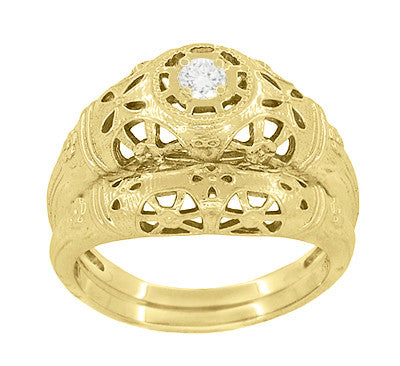 Filigree Dome Open Flowers Diamond Engagement Ring in 14K Yellow Gold - Item: R428Y-LC - Image: 6