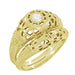 1920's Art Deco Low Dome Yellow Gold Filigree White Sapphire Ring