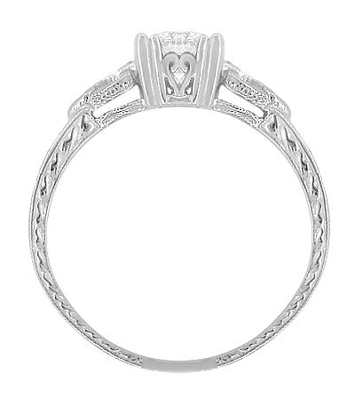 Art Deco Loving Hearts 1/2 Carat Diamond Antique Style Engraved Engagement Ring in 18 Karat White Gold - Item: R459DR - Image: 3