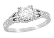 Art Deco Loving Hearts 1/2 Carat Diamond Antique Style Engraved Engagement Ring in 18 Karat White Gold