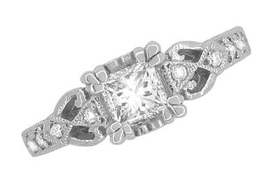 Loving Hearts 3/4 Carat Princess Cut Diamond Antique Style Engraved Platinum Engagement Ring - alternate view