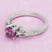 Loving Hearts Princess Cut Pink Sapphire Antique Style Engraved Engagement Ring in Platinum
