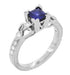 Art Deco Loving Hearts Princess Cut Blue Sapphire Vintage Style Engraved Engagement Ring in Platinum