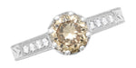Art Deco Crown 1 Carat Caramel Diamond Engagement Ring in 18 Karat White Gold