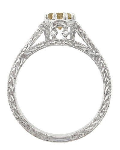 Art Deco Crown 1 Carat Caramel Diamond Engagement Ring in 18 Karat White Gold - Item: R460CD - Image: 4
