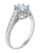 Platinum 1 Carat Aquamarine Royal Crown Antique Style Engraved Engagement Ring