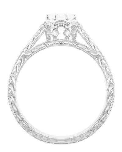 Royal Crown 1/2 Carat Antique Style Engraved Engagement Ring in Platinum - Item: R460PD - Image: 4