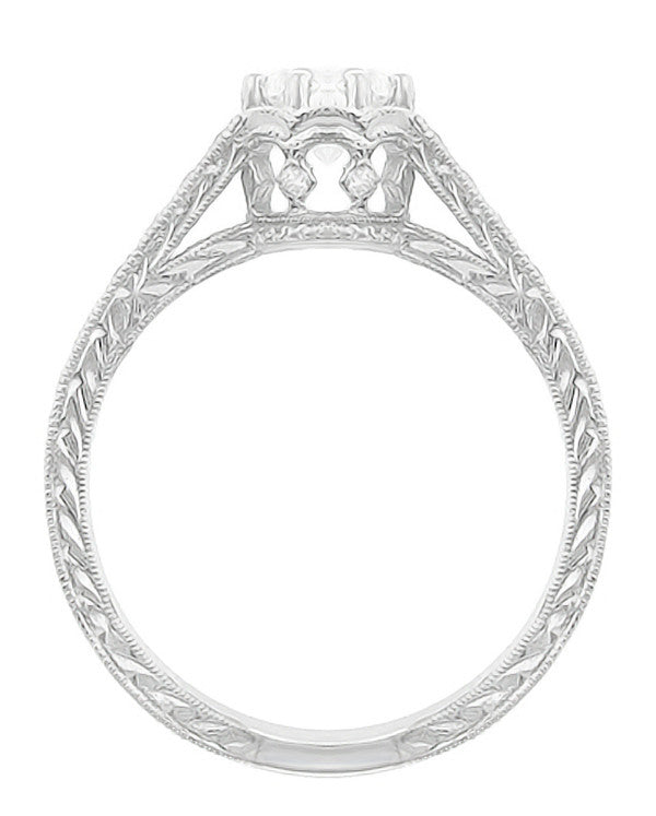 Art Deco 3/4 Carat Antique Style Engraved Crown Engagement Ring in 18 Karat White Gold - Item: R460W75D - Image: 4
