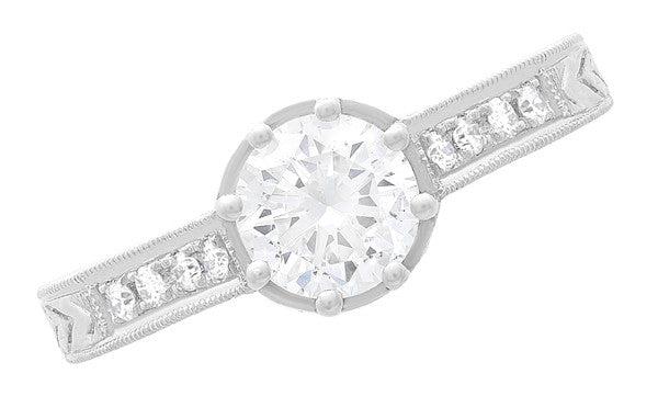 Art Deco 3/4 Carat Antique Style Engraved Crown Engagement Ring in 18 Karat White Gold - Item: R460W75D - Image: 6
