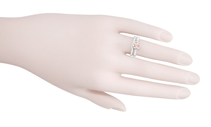 Art Deco Royal Crown Antique Style 1 Carat Morganite Engraved Engagement Ring in 18 Karat White Gold - Item: R460WM - Image: 6