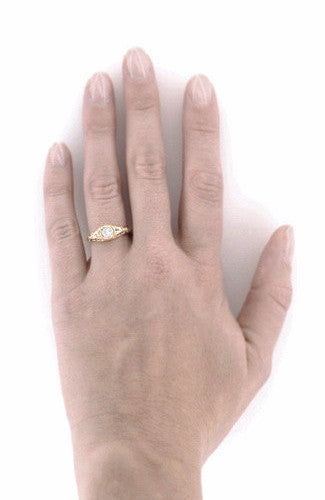 Art Deco Engraved Filigree Diamond Engagement Ring in 14 Karat Rose ( Pink ) Gold - Item: R464R-LC - Image: 5