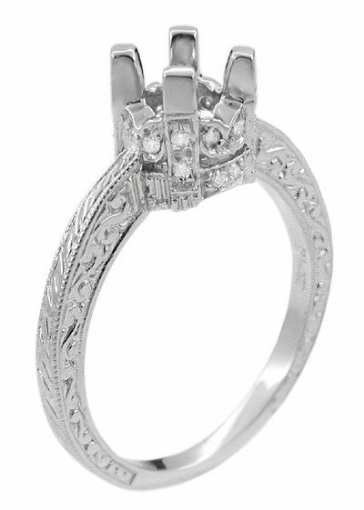 Art Deco Taper Edge Band Platinum Crown 3/4 Carat Diamond Engagement Ring Setting - Item: R465 - Image: 2