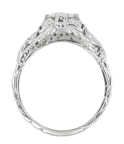 Edwardian Bows and Leaves Filigree Diamond Engagement Ring in 14 Karat White Gold - Item: R470 - Image: 5