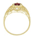 Edwardian Yellow Gold Scroll Dome Filigree Ruby Engagement Ring with Side Diamonds