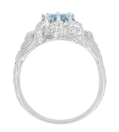 Art Nouveau Crowned Ladies Aquamarine Ring in 14 Karat White Gold - Item: R494 - Image: 3