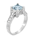 Vintage Art Deco Filigree Platinum 1 Carat Square Princess Aquamarine Castle Engagement Ring with Diamonds - R495A
