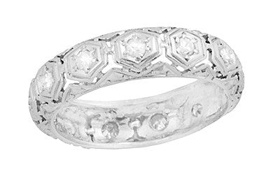 Art Deco Winstead Platinum and Diamond Antique Filigree Wedding Band - Size 5 1/2