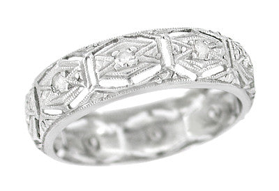 Art Deco Norfolk Antique Filigree Diamond Wedding Band in Platinum - Size 6