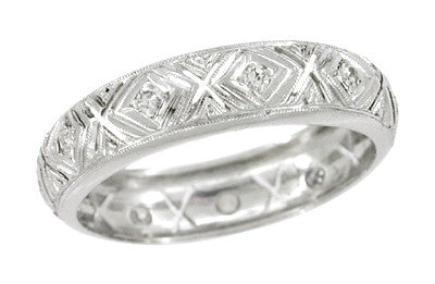Moodus Art Deco Estate Geometric Diamond Wedding Ring - Platinum